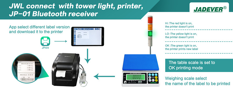 JWL se conecta com a impressora de torre light,, e o receptor bluetooth JP-01 ao mesmo tempo
