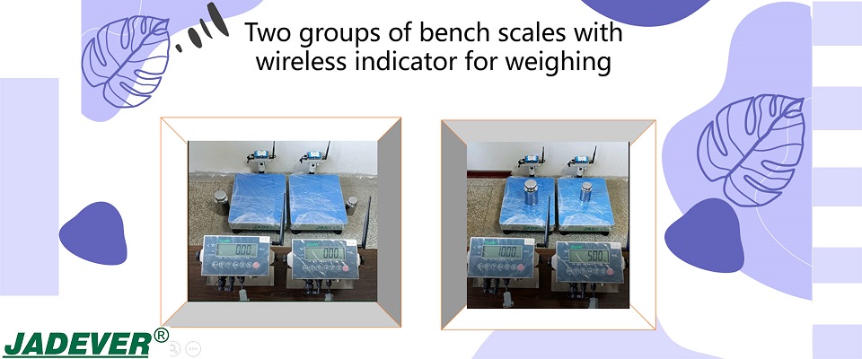 Dois grupos de balanças de bancada com indicador sem fio para pesagem
