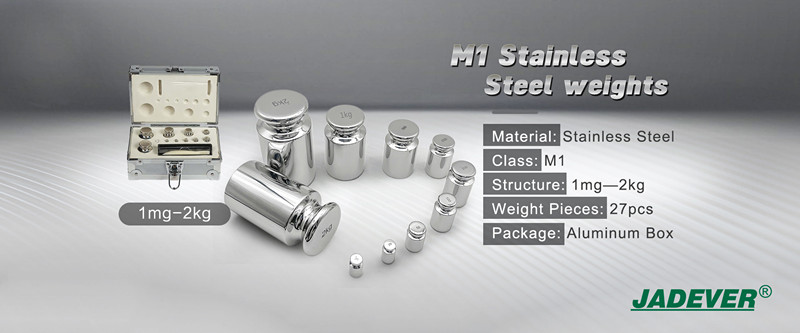 O padrão de aço inoxidável JADEVER M1 pesa 1mg-2kg para calibração