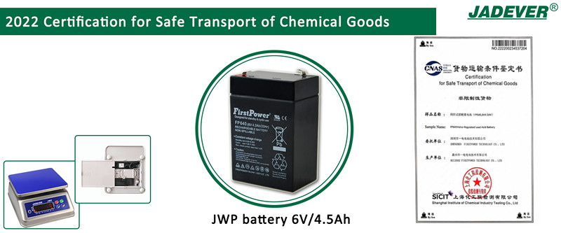 Certificação 2022 para Transporte Seguro de Produtos Químicos da bateria JWP 6V/4.5Ah
