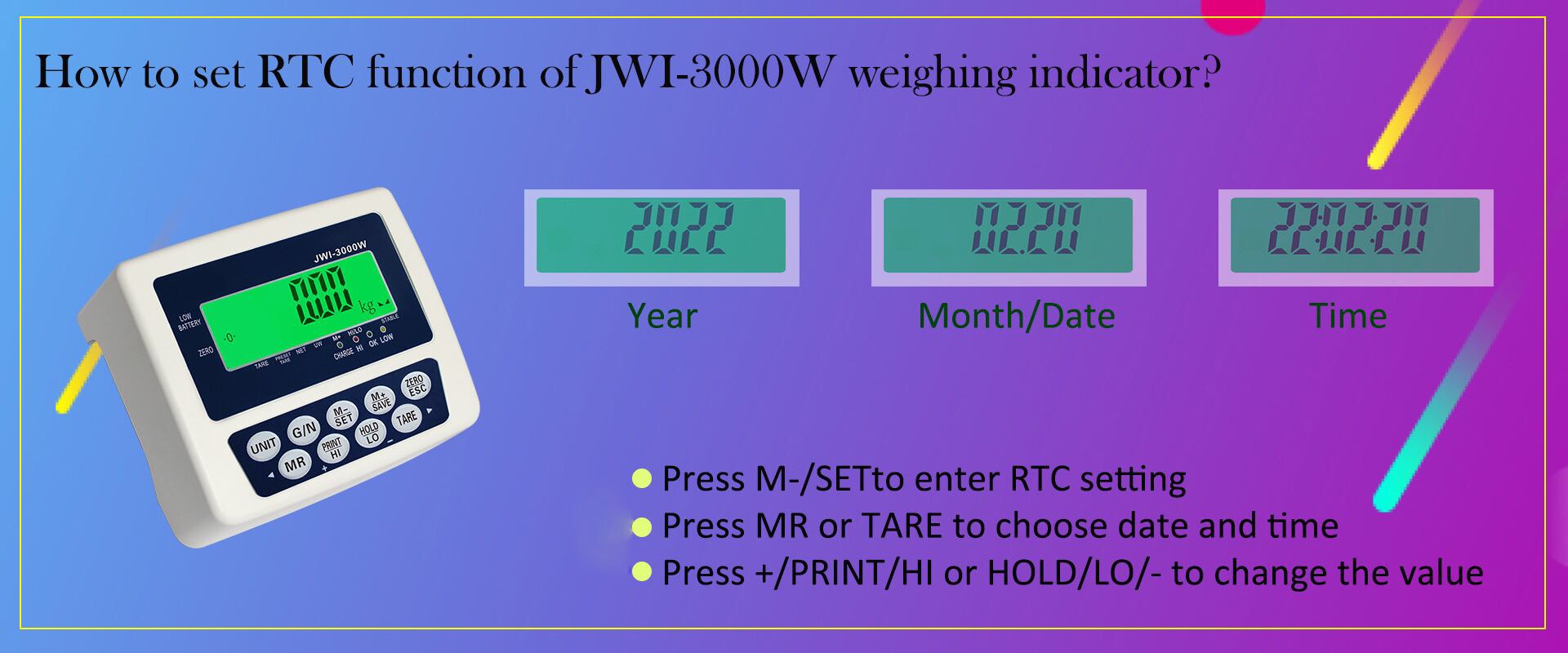 como definir a função RTC do indicador de pesagem industrial JWI-3000W